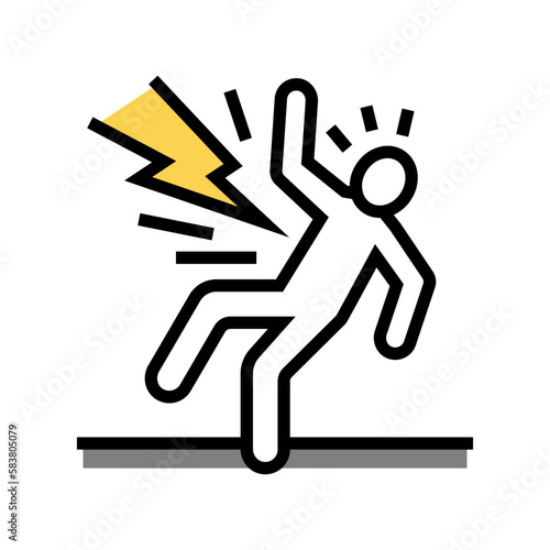 lightning strike man accident color icon vector illustration