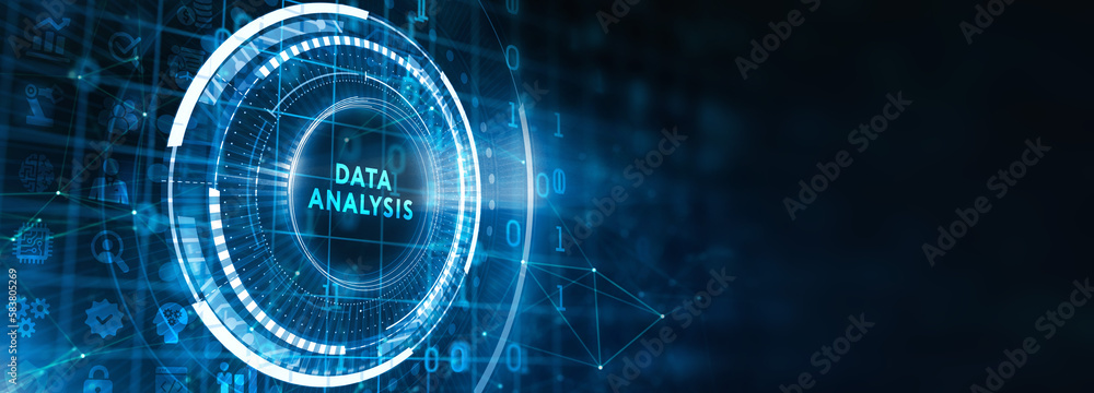 Fototapeta premium Data Analysis for Business and Finance Concept. Information report for digital business strategy. Business, technology, internet and networking concept. 3d illustration