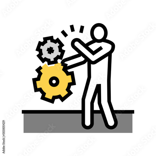 stuck hand lathe man color icon vector illustration