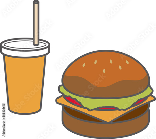 ハンバーガーとドリンクのイラスト