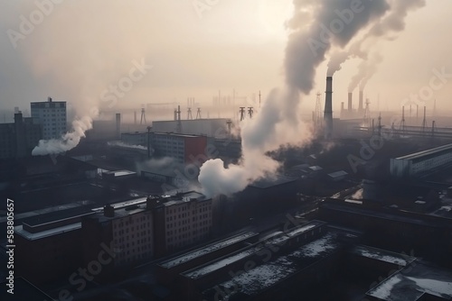 Toxic Landscape  Polluted Factory Environment with Smoking Chimneys