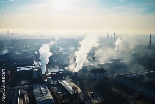 Toxic Landscape: Polluted Factory Environment with Smoking Chimneys
