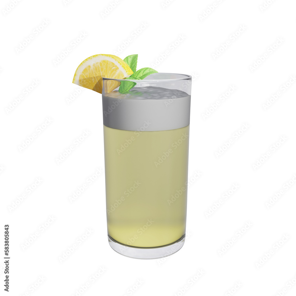 Gin fizz with lime in glass isolated on white background. 3d rendering Gin fizz with lime in glass isolated on white background. 3d rendering