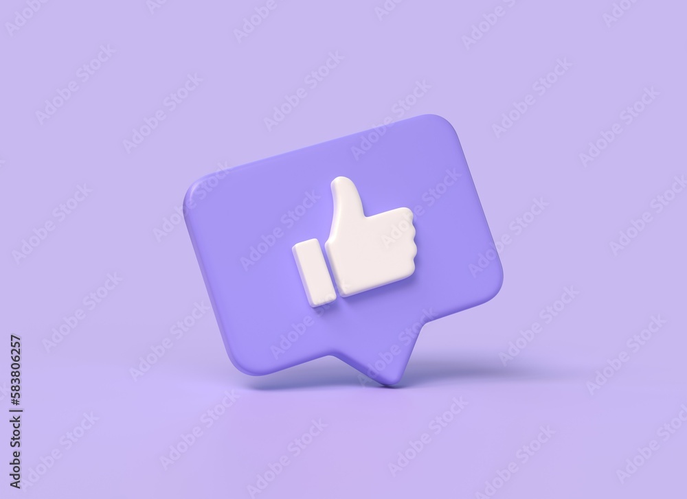 3d chat bubble and thumbs up icon in cartoon style. the concept of communication in social networks with emoticons. digital marketing. illustration isolated on purple background. 3d rendering 3d chat bubble and thumbs up icon in cartoon style. the concept of communication in social networks with emoticons. digital marketing. illustration isolated on purple background. 3d rendering