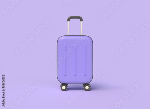 3d suitcase in cartoon style. travel and tourism concept. summer holiday planning. illustration isolated on purple background. 3d rendering