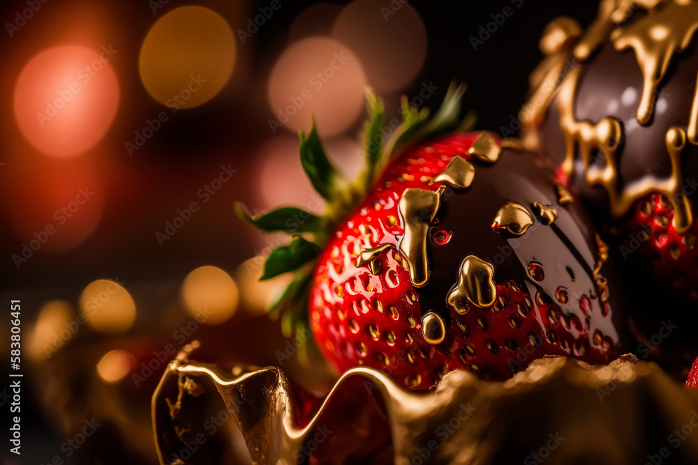 strawberry in brown hot melt chocolate illustration Generative AI