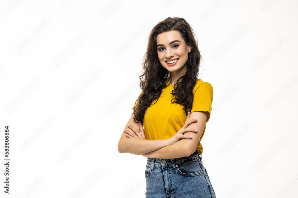 Portrait of a smiling woman posing isolated on a white background Portrait of a smiling woman posing isolated on a white background