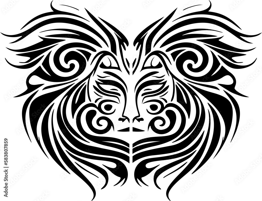 Vintage vector tattoo sketch of a black and white Polynesian god mask.