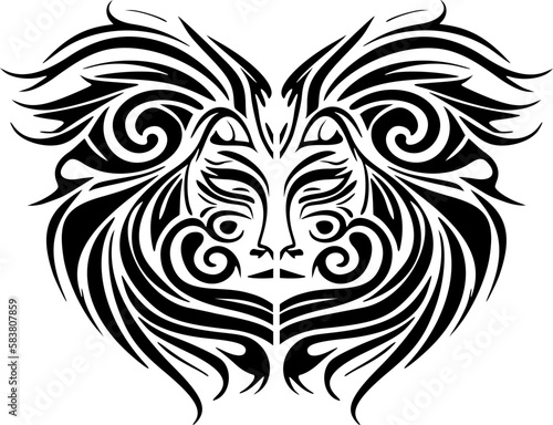 Vintage vector tattoo sketch of a black and white Polynesian god mask.