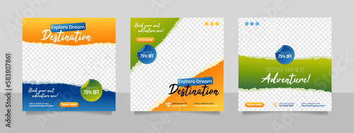 Travel and tour social media banner post template.