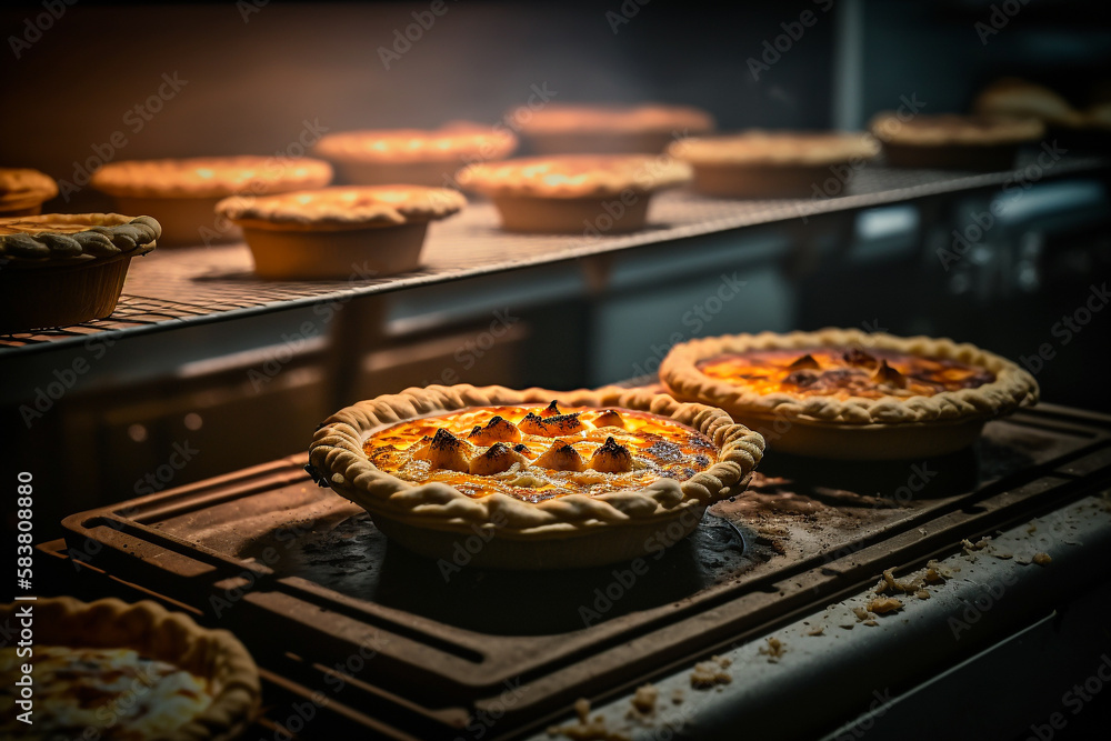 freshly baked pie in the oven on baking sheet. illustration Generative AI freshly baked pie in the oven on baking sheet. illustration Generative AI