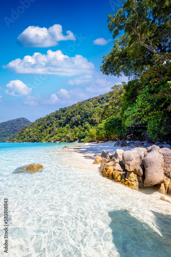 A tropical paradise beach with turquoise ea at the remote Surin islands, Adaman Sea, Thailand