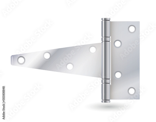 Metal door hinges, silver construction hardware. iron tools for joint gates and windows. Vector