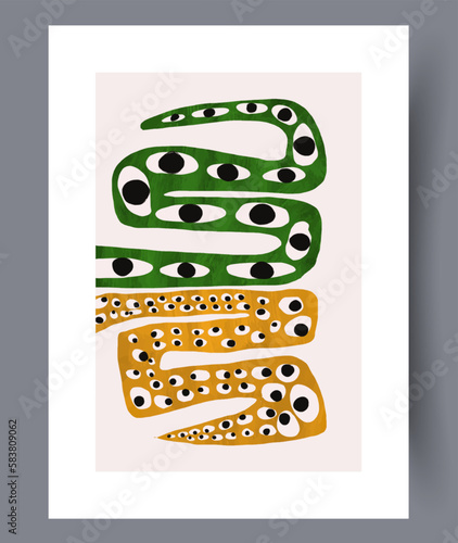 Abstract eyes esoteric snake wall art print. Contemporary decorative background with snake. Printable minimal abstract eyes poster. Wall artwork for interior design.
