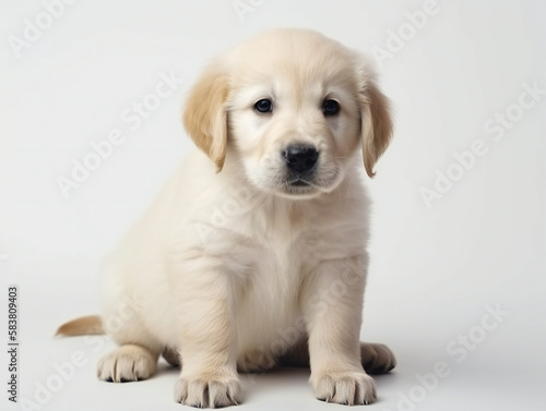 adorable golden retriever puppy portrait, isolated on white background, perfect for pet or animal themed designs, generative AI