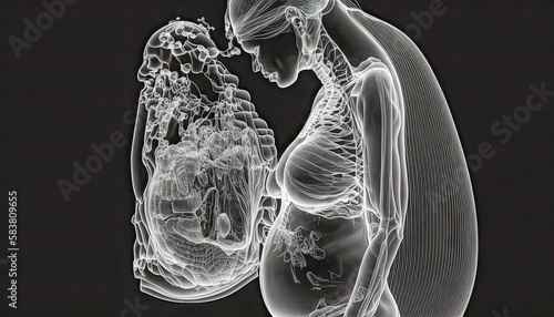 Concept of pregnancy. Woman body x-ray - Generative AI photo