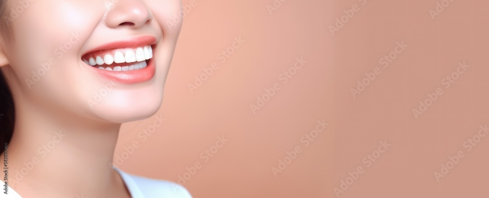Woman smile with copy text space background. Generative AI Woman smile with copy text space background. Generative AI