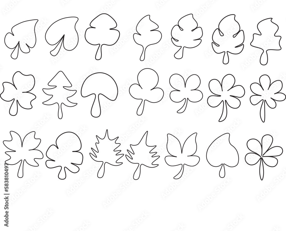 Naklejka premium Set of black leaf line elements vector on white background for decorating wallpaper, artworks ,presentations