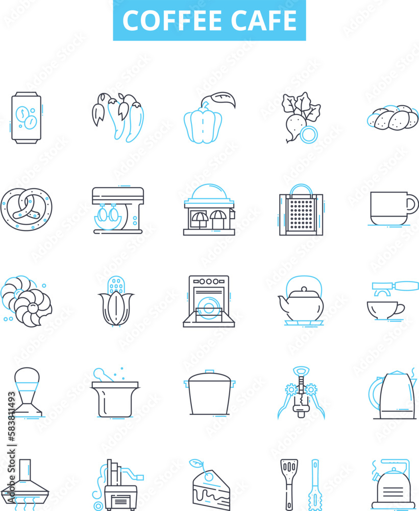 Coffee cafe vector line icons set. Coffee, Cafe, Espresso, Latte, Cappuccino, Mocha, Frappuccino illustration outline concept symbols and signs Coffee cafe vector line icons set. Coffee, Cafe, Espresso, Latte, Cappuccino, Mocha, Frappuccino illustration outline concept symbols and signs