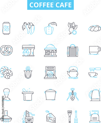 Coffee cafe vector line icons set. Coffee, Cafe, Espresso, Latte, Cappuccino, Mocha, Frappuccino illustration outline concept symbols and signs