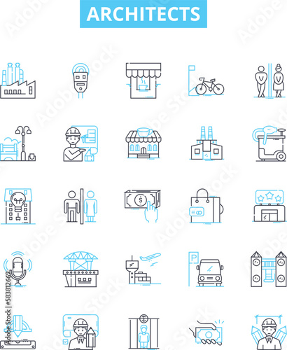 Architects vector line icons set. Design, Creativity, Vision, Blueprint, Structure, Planning, Detail-oriented illustration outline concept symbols and signs