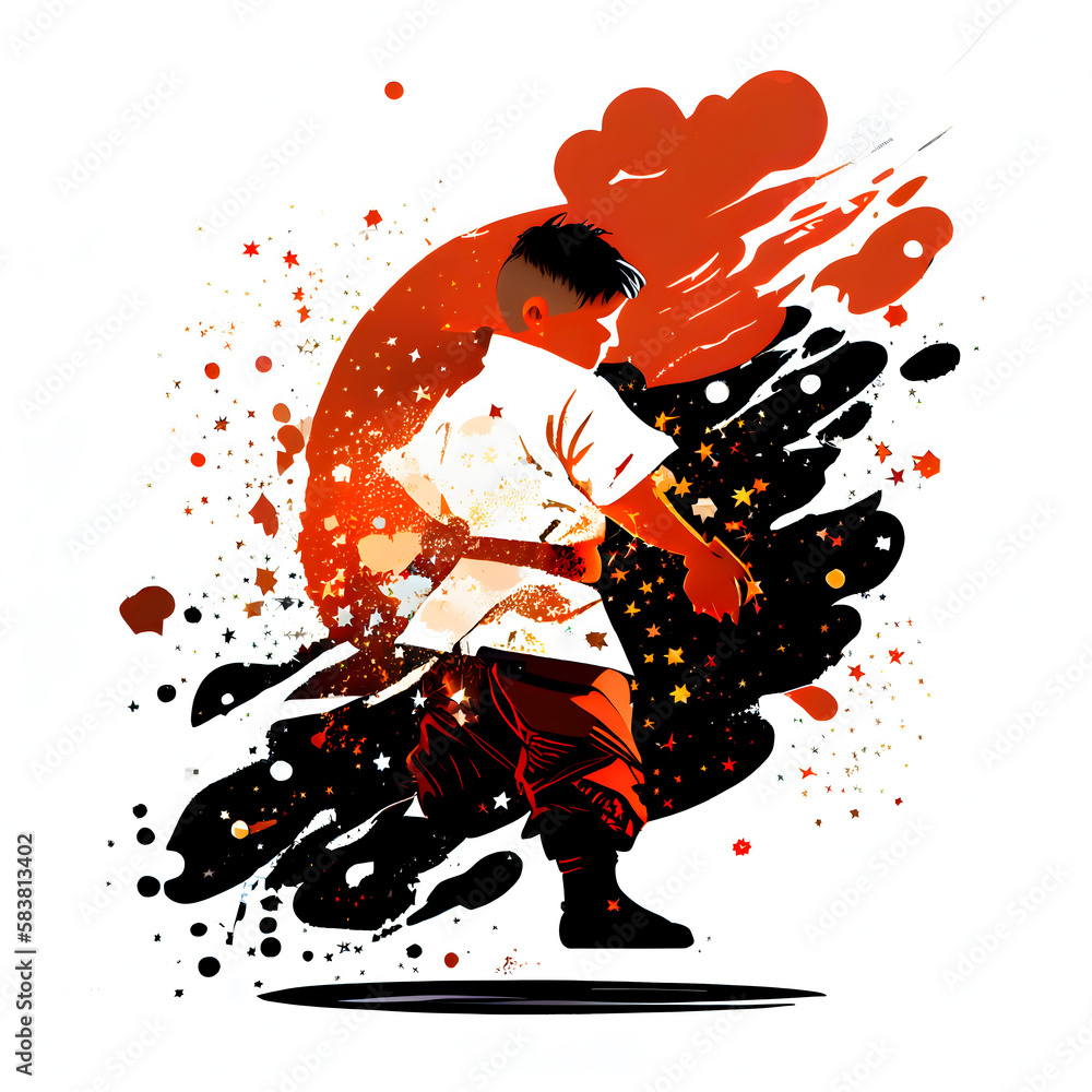 Silhouette of a karateka on a colorful abstract background