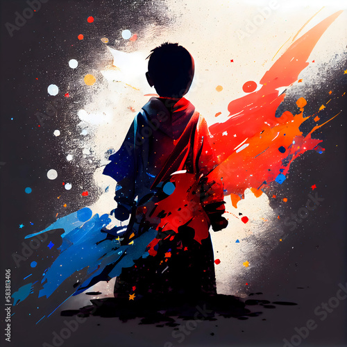 Silhouette of a karateka on a colorful abstract background photo