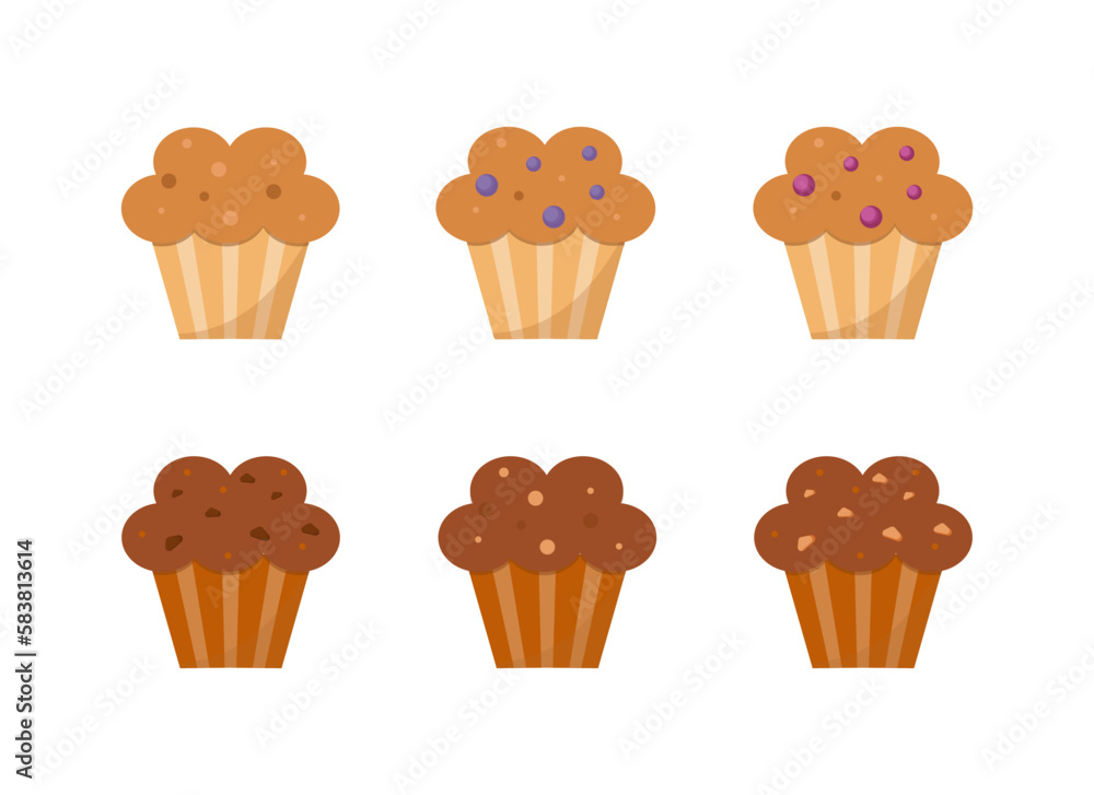 Illustration vector set of vanilla and chocolate muffin