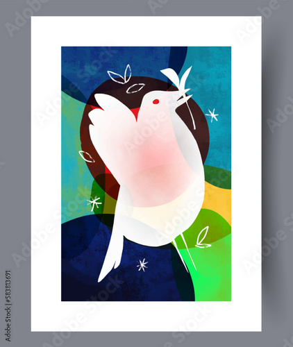 Animal pigeon peaceful bird wall art print. Contemporary decorative background with bird. Wall artwork for interior design. Printable minimal abstract pigeon poster.