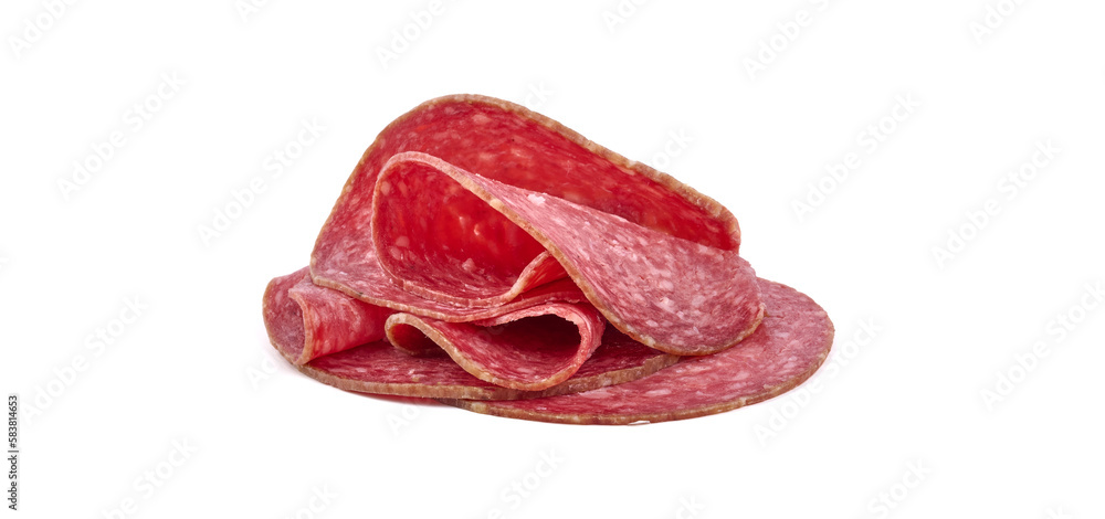 Salami smoked sausage, Traditional dry-cured Milano salami, isolated on white background. High resolution image. Salami smoked sausage, Traditional dry-cured Milano salami, isolated on white background. High resolution image.