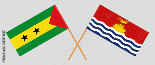 Crossed flags of Sao Tome and Principe and Kiribati. Official colors. Correct proportion