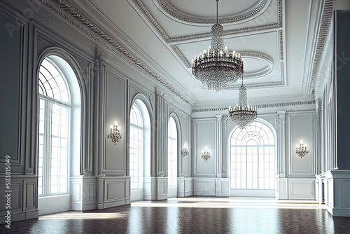 Stampa su tela Luxurious classical ballroom as digital interior design illustration (Generative