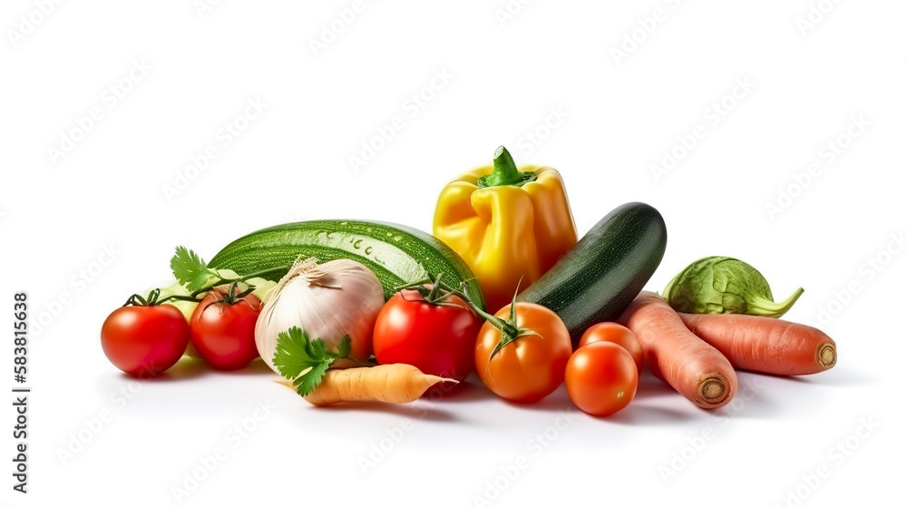 Fresh vegetables isolated on white background. Healthy food concept. Generative AI Fresh vegetables isolated on white background. Healthy food concept. Generative AI