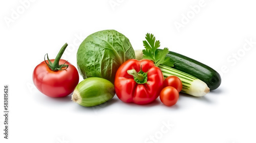 Fresh vegetables isolated on white background. Healthy food concept. Generative AI
