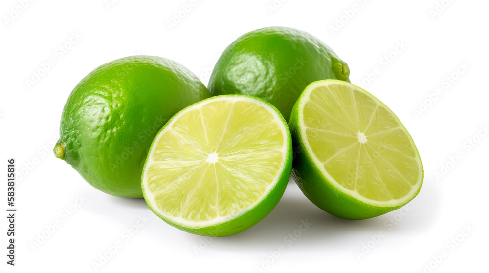 limes. Fresh vegetables isolated on white background. Healthy food concept. Generative AI