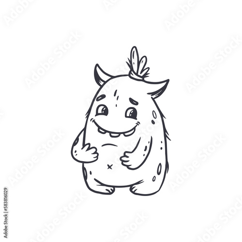 Cute cartoon monster on white background.Icon monster.Alien.Coloring.Doodle.Vector illustration