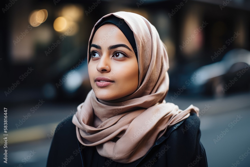 A very beautiful young woman with a hijab covering her head. Generative AI A very beautiful young woman with a hijab covering her head. Generative AI