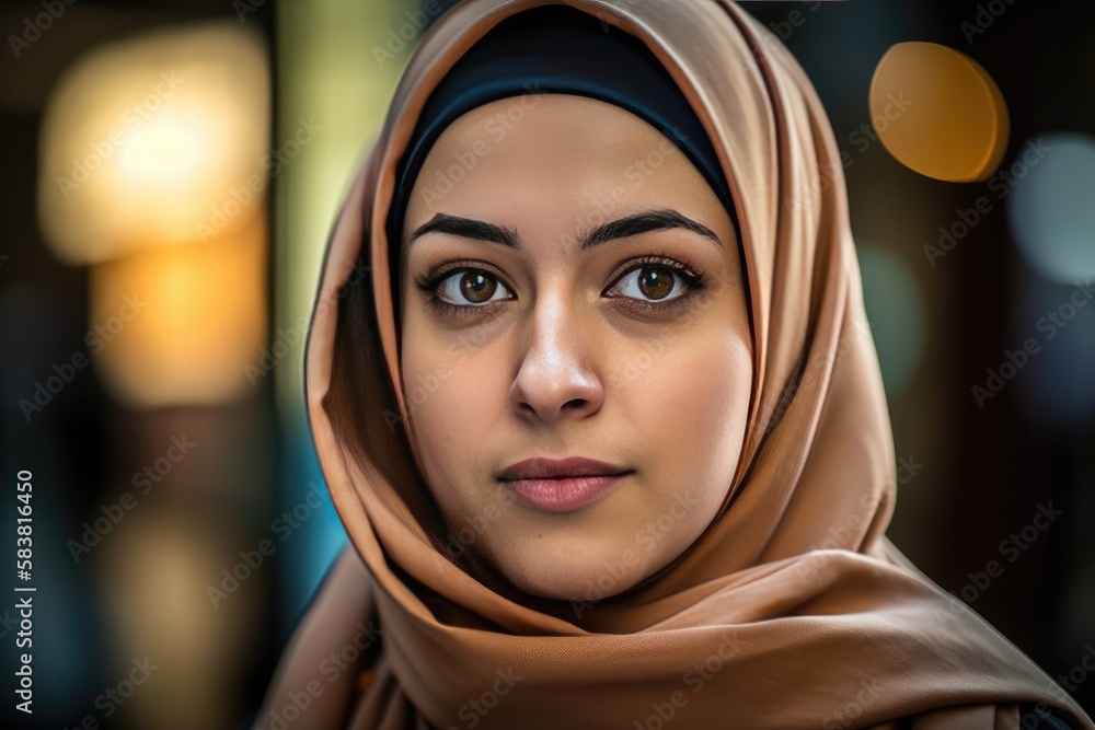 A very beautiful young woman with a hijab covering her head. Generative AI A very beautiful young woman with a hijab covering her head. Generative AI