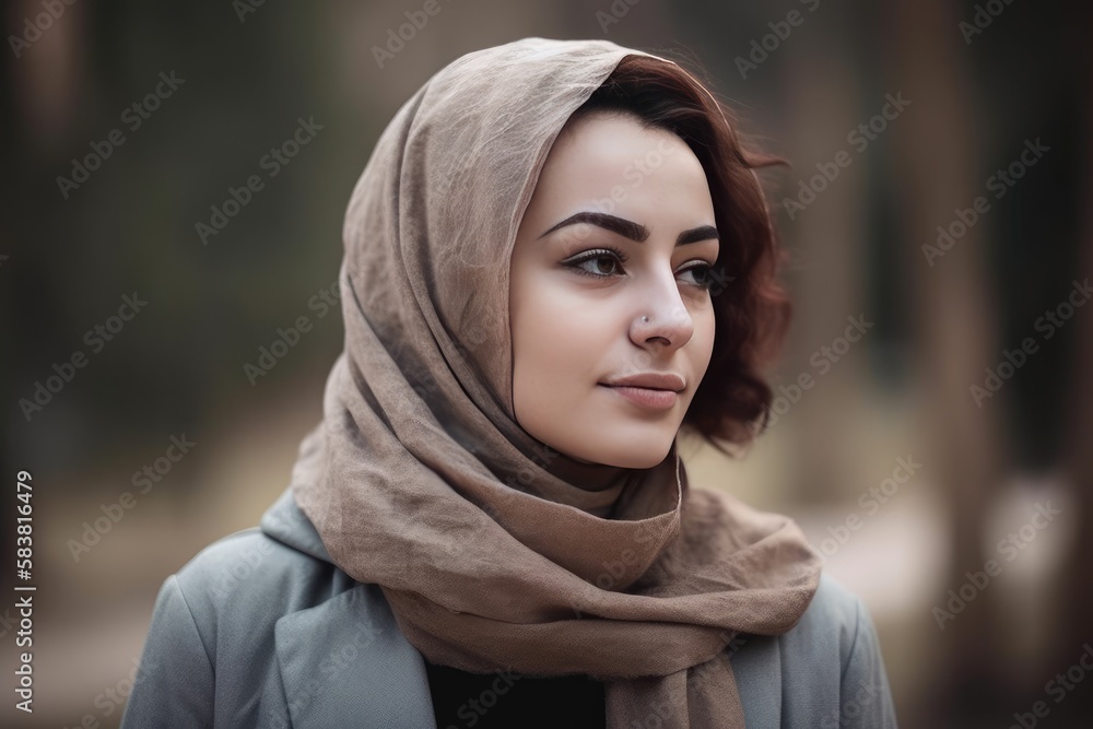 A very beautiful young woman with a hijab covering her head. Generative AI A very beautiful young woman with a hijab covering her head. Generative AI
