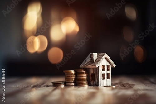 Model House and Stack of Coins blur Background for Investments 