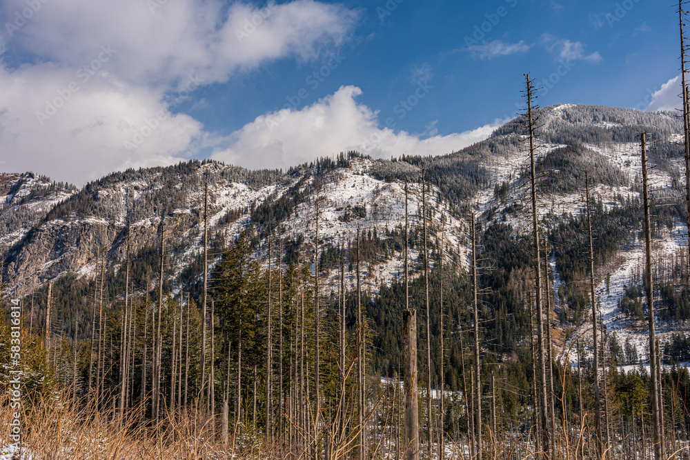 Góry, Tatry Wysokie w rejonie Morskiego Oka zimą w Polsce