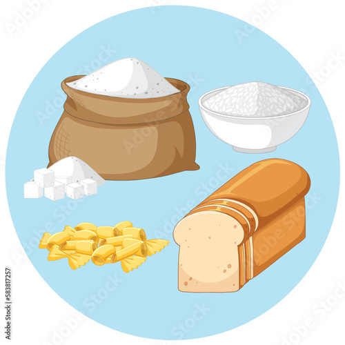 Set of carbohydrate food