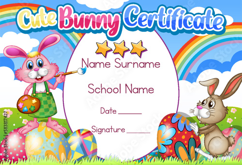 Cute bunny certificate template