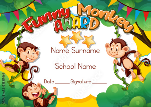Funny monkey award certificate template