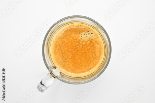 hot black coffee put on white table background