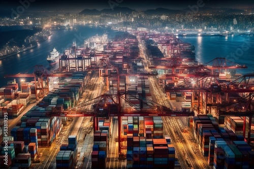 Business Logistics Concept, Plane, Truck, Train Import-Export Operations.