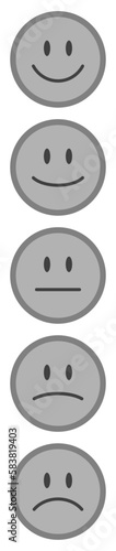 5 Graue Stimmungsgesichter Vertikal Vollfarbe Positiv zu Negativ