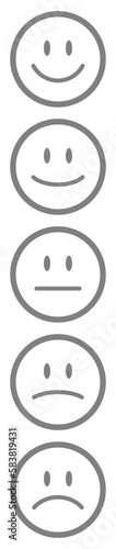 5 Graue Stimmungsgesichter Vertikal Kontur Positiv zu Negativ
