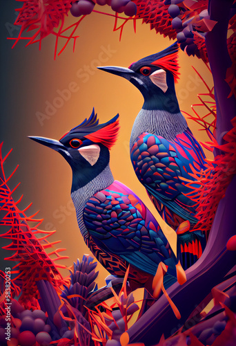 Beautiful geometric Woodpeckers concept, abstract  background. Generative AI technology.
 photo