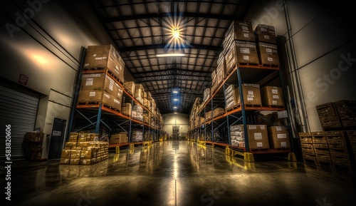 Spacious warehouse with a panoramic view of the logistics area